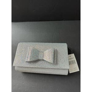 D'Margeaux Rhinestone Bow Evening Bag Clutch Shoulder Chain Silver Formal New